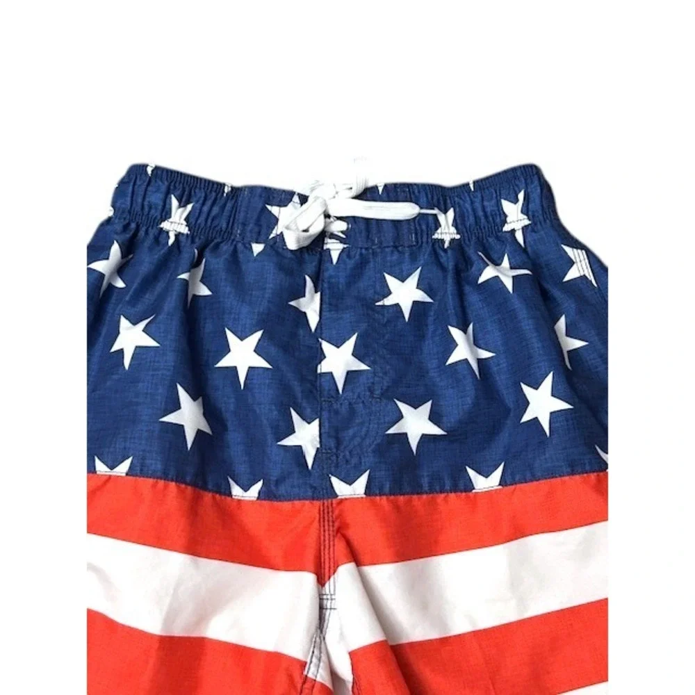 Kanu Surf Boy's Size S American Flag Swim Trunks Patriotic Stars‎ Stripes Shorts